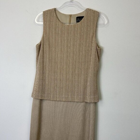 Alex Evenings Gold Metallic Gown Maxi Dress Womens Size 8 Formal Mature - Picture 3 of 12